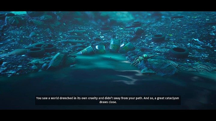 Po walce z Lupa-Lupinem narrator w kilku krótkich zdaniach podsumuje moralne wybory protagonisty i przedstawi go w złym świetle, jako kogoś, kto widział świat przesiąknięty własnym okrucieństwem i mimo tego nie zszedł z mrocznej ścieżki i doprowadził do kataklizmu - Biomutant: Złe zakończenie - Biomutant - poradnik do gry