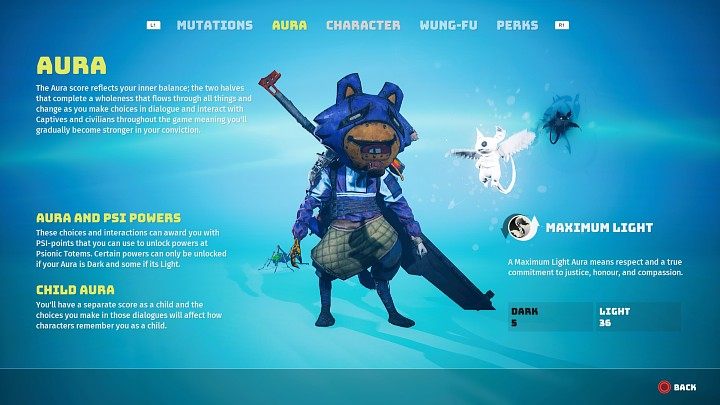 Ocena Aury przedstawia wewnętrzną równowagę Waszego bohatera i zmienia się pod wpływem podejmowanych przez Was wyborów dialogowych i interakcji z pojmanymi i cywilami - Biomutant: Aura - Biomutant - poradnik do gry