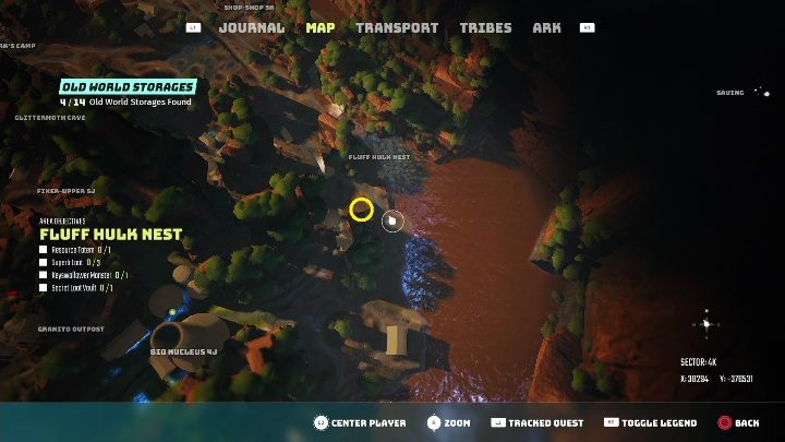 Potwór leży na piasku, zaraz przy krawędzi niewielkiej góry - Biomutant: Magazyn z Dawnoświata - solucja, opis przejścia - Biomutant - poradnik do gry