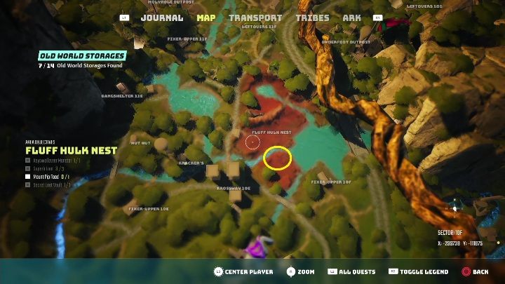 Potwór znajduje się na południowej części lokacji, zaraz przy zbiorniku wodnym - Biomutant: Magazyn z Dawnoświata - solucja, opis przejścia - Biomutant - poradnik do gry