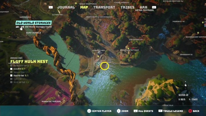 Potwór znajduje się w południowej części lokacji, zaraz przy zbiorniku wodnym - Biomutant: Magazyn z Dawnoświata - solucja, opis przejścia - Biomutant - poradnik do gry