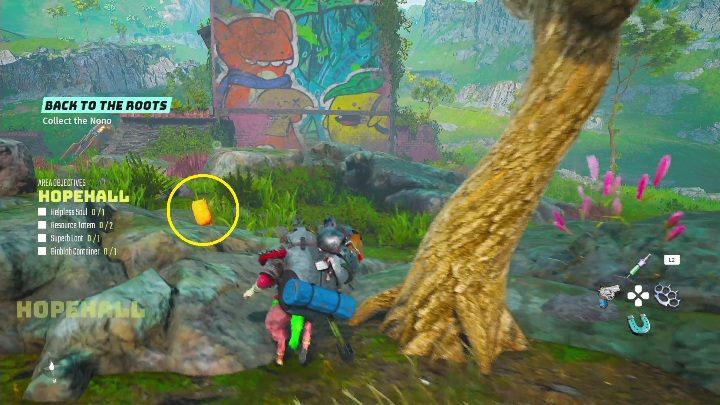 To proste zadanie, wystarczy, że wbiegniecie na określony teren, a zobaczycie pomarańczowego Nono, który zacznie przed Wami uciekać - Biomutant: Powrót do korzeni - solucja, opis przejścia - Biomutant - poradnik do gry