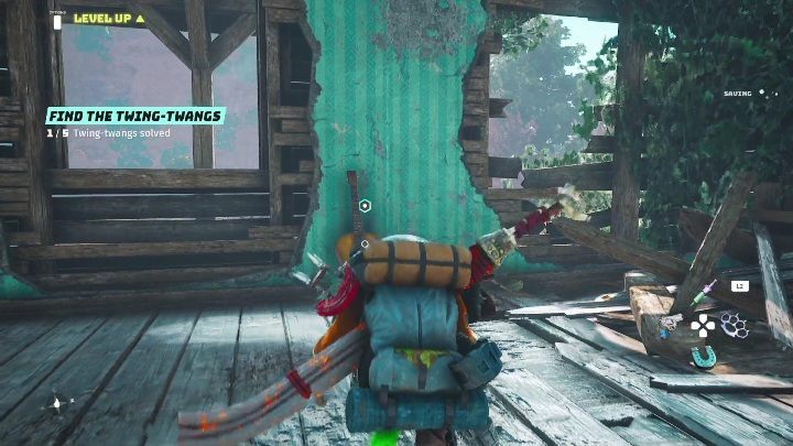 Gitarę do nastrojenia znajdziecie w drewnianym domku, w pomieszczeniu, na które zawaliło się drzewo - Biomutant: Znajdź Strunobrzdęki - solucja, opis przejścia - Biomutant - poradnik do gry