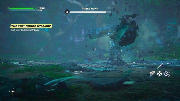 Przeciwnik może także z impetem tupnąć w ziemię, tworząc w ten sposób spory rozmiarów kamień, którym po chwili ciśnie w kierunku swojego przeciwnika - Biomutant: Sojusz/An Alliance - solucja, opis przejścia - Biomutant - poradnik do gry