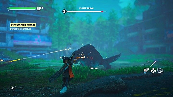 Z tym przeciwnikiem zdecydowanie najłatwiej walczy się na odległość - uważajcie jedynie na momenty, w których bestia zaczyna pluć jadem - Biomutant: Sojusz/An Alliance - solucja, opis przejścia - Biomutant - poradnik do gry