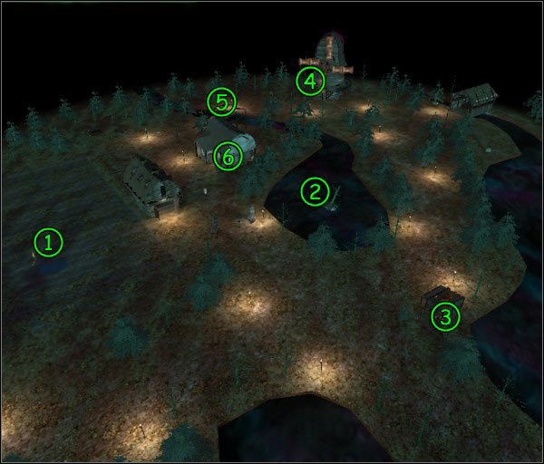 Uwięzione duchy: Kruczogłosy (1) , Burzoszpon (2) (ukryty w drzewie na wysepce), Czarny Kruk (3) , Luźna Główka - [Poziom 3.1] Straszna dziura | Ghost Master - Ghost Master - poradnik do gry