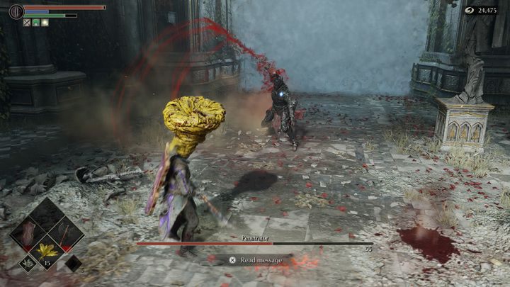 Boss, trzymając nieco wyżej swój miecz, korzysta również z ataku, który polega na tym, że robi obrót do tyłu wraz z bronią i dopiero po chwili atakuje - Demons Souls Remake: Penetrator - boss, jak pokonać? - Demons Souls Remake - poradnik do gry