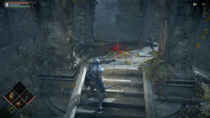 Gdy już pokonacie przeciwników, podejdźcie do klińca wbitego w ziemię - Demons Souls Remake: Tutorial, samouczek - solucja, opis przejścia - Demons Souls Remake - poradnik do gry