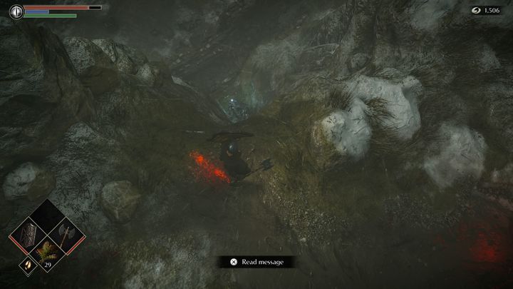 Gdy uznacie, że już nie chcecie wymieniać się z ptakiem, zeskoczcie na dół, po prawej stronie znajduje się przedmiot, a jeszcze niżej, jaszczurka - Demons Souls Remake: Obrzeża wyspy (4-1) - solucja, opis przejścia - Demons Souls Remake - poradnik do gry