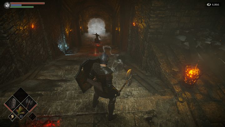 Schodząc na dół, zobaczycie mgłę, a przy niej kolejnego przeciwnika - Demons Souls Remake: Obrzeża wyspy (4-1) - solucja, opis przejścia - Demons Souls Remake - poradnik do gry