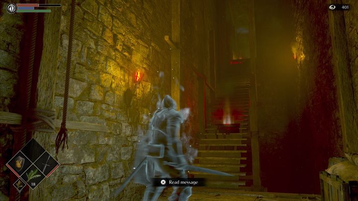 Wbiegnijcie po schodach na górę bardzo szybko, gdyż znajduje się tam kolejny przeciwnik ciskający bombami w Waszą stronę - Demons Souls Remake: Bramy Boletarii (1-1) - solucja, opis przejścia - Demons Souls Remake - poradnik do gry