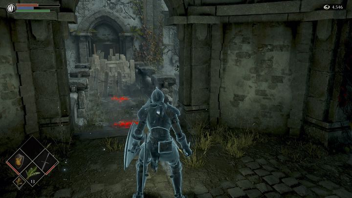 Za drewnianymi barykadami znajduje się handlarz, od którego kupicie kilka ciekawych przedmiotów, czy zaopatrzycie się w przedmioty leczące - Demons Souls Remake: Bramy Boletarii (1-1) - solucja, opis przejścia - Demons Souls Remake - poradnik do gry