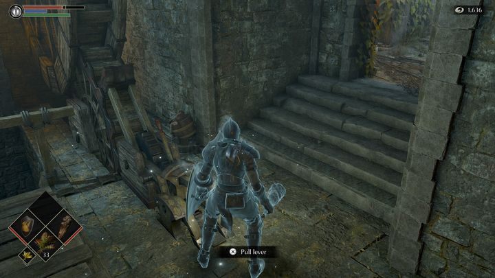 W środku znajduje się dźwignia - Demons Souls Remake: Bramy Boletarii (1-1) - solucja, opis przejścia - Demons Souls Remake - poradnik do gry