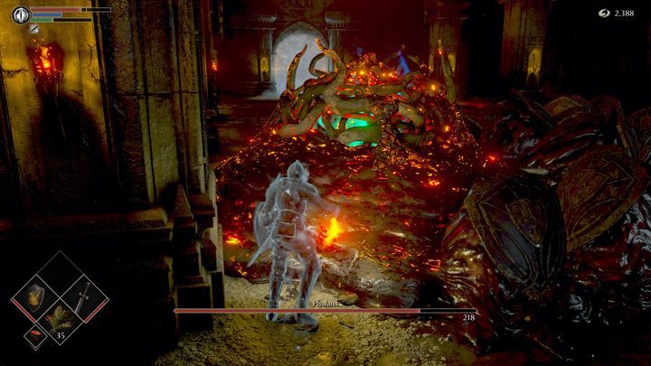 Gdy pokonacie znaczną część przeciwników, Waszym głównym celem będzie boss (galaretowaty stwór z jasnozielonym sercem w środku) - Demons Souls Remake: Falanga - boss, jak pokonać? - Demons Souls Remake - poradnik do gry