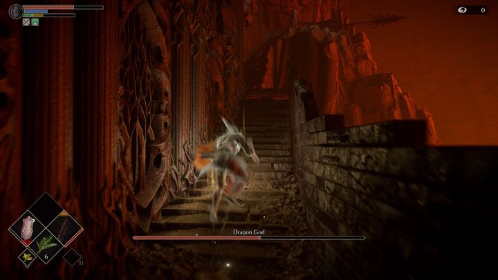 Gdy będziecie przy ostatnim filarze, zobaczycie schody prowadzące w górę - Demons Souls Remake: Smoczy Bóg - boss, jak pokonać? - Demons Souls Remake - poradnik do gry