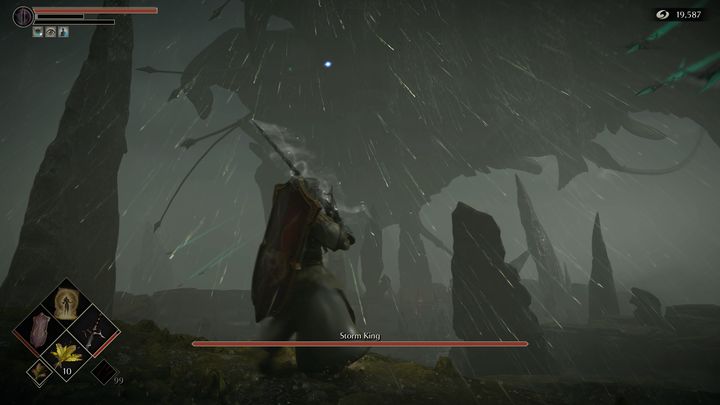 Uważajcie na jeden z potężniejszych ataków Króla Burz, który polega na wystrzeleniu salwy pocisków w Waszą stronę - Demons Souls Remake: Król Burz - boss, jak pokonać? - Demons Souls Remake - poradnik do gry