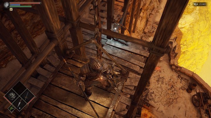 Aby odblokować skrót, przekręćcie uchwyt, dzięki czemu winda zacznie ponownie działać - Demons Souls Remake: Kuźnie (2-1) - solucja, opis przejścia - Demons Souls Remake - poradnik do gry