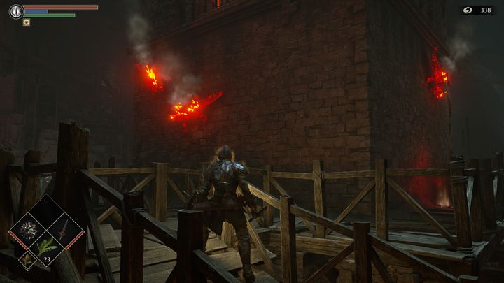 Na ścianie zobaczycie wiele płonących jaszczurek - Demons Souls Remake: Kuźnie (2-1) - solucja, opis przejścia - Demons Souls Remake - poradnik do gry