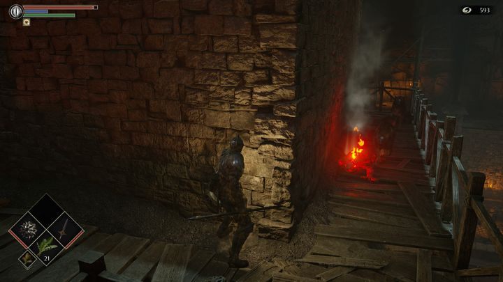 Następnie, obchodząc wieżę, powinniście znaleźć schody prowadzące na dół - Demons Souls Remake: Kuźnie (2-1) - solucja, opis przejścia - Demons Souls Remake - poradnik do gry