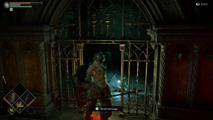 Po drugiej stronie piętra zobaczycie zamkniętą celę, przeciwnika oraz przedmiot - Demons Souls Remake: Więzienie Nadziei (3-1) - solucja, opis przejścia - Demons Souls Remake - poradnik do gry