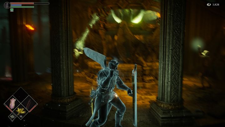 Gdy znajdziecie się na samej górze, zauważycie kilku wrogów, którzy podtrzymują łańcuch - Demons Souls Remake: Górna Latria (3-2) - solucja, opis przejścia - Demons Souls Remake - poradnik do gry