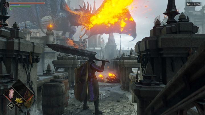 Wychodząc z pomieszczenia, zobaczycie szalejącego, niebieskiego smoka - Demons Souls Remake: Wieża Króla (1-4) - solucja, opis przejścia - Demons Souls Remake - poradnik do gry