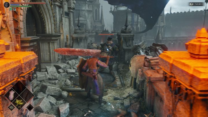 Gdy Smok przestanie zionąć ogniem, biegnijcie przed siebie, ignorując niedobitków, stojąc blisko spopielonego fragmentu drogi - Demons Souls Remake: Wieża Króla (1-4) - solucja, opis przejścia - Demons Souls Remake - poradnik do gry