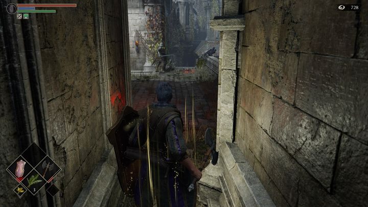 Droga ta znajduje się po prawej stronie od schodów (niedaleko bramy) - Demons Souls Remake: Wewnętrzny Dziedziniec (1-3) - solucja, opis przejścia - Demons Souls Remake - poradnik do gry