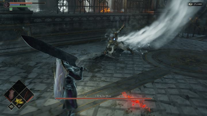 Stary Król Allant może również wyskoczyć w powietrze i machnąć swoim mieczem - Demons Souls Remake: Stary Król Allant - boss, jak pokonać? - Demons Souls Remake - poradnik do gry