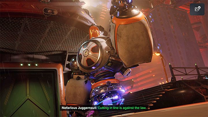 Konfrontacja z Niszczycielem Nefariousa (Nefarious Juggernaut) ma miejsce niedługo po tym jak Widmo zostanie porwany i otrzymacie polecenie dotarcia do posągu Nefariousa - dokonuje się tego z wykorzystaniem opcji biegania po ścianach - Ratchet & Clank Rift Apart: Niszczyciel Nefariousa - jak pokonać? - Ratchet & Clank Rift Apart - poradnik do gry