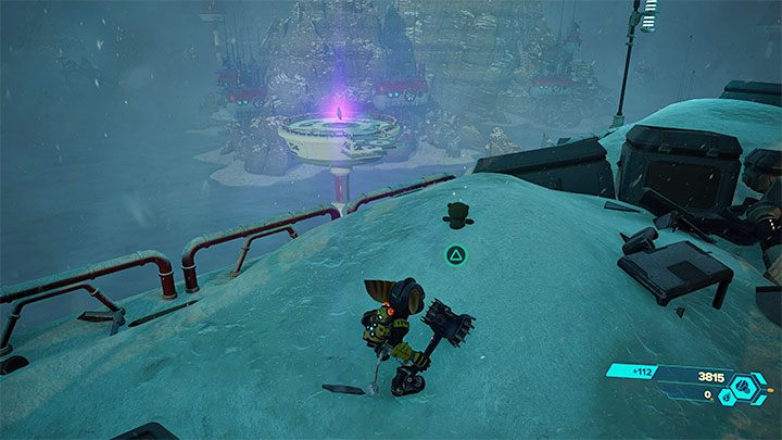 Rozpocznijcie eksplorację okolicy zjeżdżając po śliskich rampach (w gorącym wymiarze były one schodami) - Ratchet & Clank Rift Apart: Cordelion - znajdźki, lista wszystkich, mapa - Ratchet & Clank Rift Apart - poradnik do gry