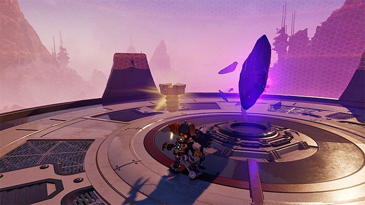 Przeniesieni zostaniecie do wymiaru Powierzchnia - gorąca planeta i znajdziecie się wewnątrz obszaru otoczonego przez pole siłowe - Ratchet & Clank Rift Apart: Cordelion - znajdźki, lista wszystkich, mapa - Ratchet & Clank Rift Apart - poradnik do gry