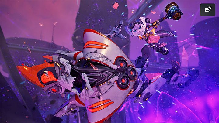 Wyczekujcie momentu, w którym można podejść do Kit i wcisnąć X po to żeby zostać katapultowanym w stronę bossa - Ratchet & Clank Rift Apart: Imperator Nefarious, Finałowy boss - jak pokonać? - Ratchet & Clank Rift Apart - poradnik do gry