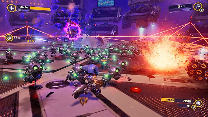 To wbrew pozorom prosta bitwa, gdyż nie musicie martwić się o wyczerpanie zapasów amunicji - Ratchet & Clank Rift Apart: Arena, Złoty puchar - solucja, wszystkie walki - Ratchet & Clank Rift Apart - poradnik do gry