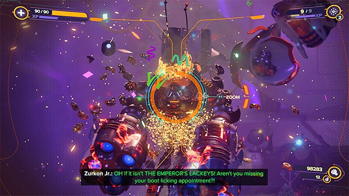 Podczas rozgrywania bitwy szukajcie każdej okazji do celowania w głowy przeciwników - Ratchet & Clank Rift Apart: Arena, Złoty puchar - solucja, wszystkie walki - Ratchet & Clank Rift Apart - poradnik do gry