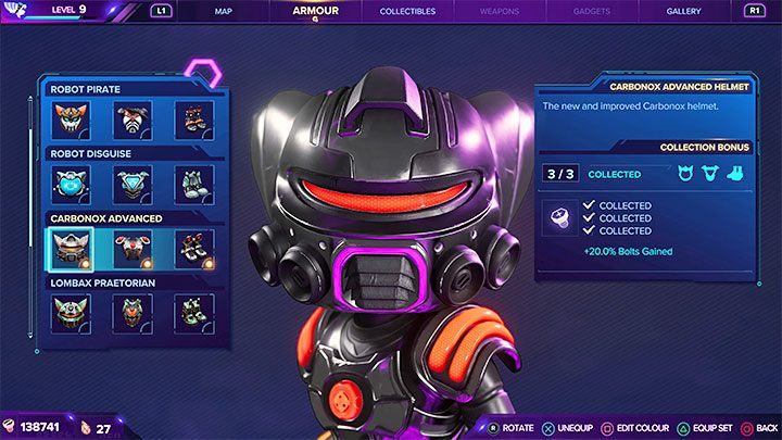 Nagrodą za pokonanie obu bossów jest hełm Karbonox - Ratchet & Clank Rift Apart: Arena, Złoty puchar - solucja, wszystkie walki - Ratchet & Clank Rift Apart - poradnik do gry