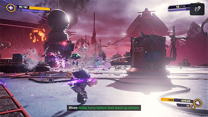 Początkowo czeka Was dłuższa bitwa ze standardowymi przeciwnikami - Ratchet & Clank Rift Apart: Królewska eskorta, Viceron - jak pokonać? - Ratchet & Clank Rift Apart - poradnik do gry