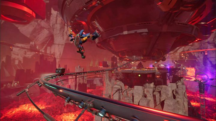 Przeskoczcie nad dwoma ostatnimi wagonikami - Ratchet & Clank Rift Apart: Naprawienie anomalii i dotarcie do wiertła - solucja - Ratchet & Clank Rift Apart - poradnik do gry