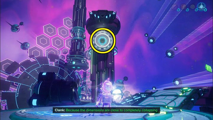 Obróćcie się o 180 stopni w miejscu gdzie zdobyliście drugą ciężką sferę - Ratchet & Clank Rift Apart: Clank, Powrót na Savali - rozwiązania zagadek, lista - Ratchet & Clank Rift Apart - poradnik do gry