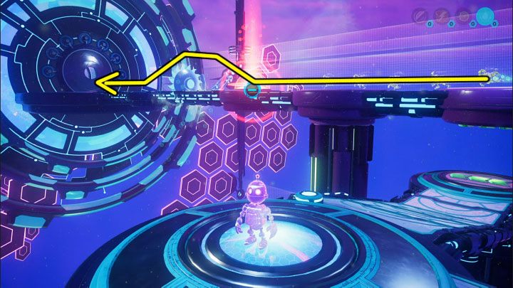 Możecie już dotrzeć na boczną płytę naciskową z obrazka 1 - Ratchet & Clank Rift Apart: Clank, Powrót na Savali - rozwiązania zagadek, lista - Ratchet & Clank Rift Apart - poradnik do gry