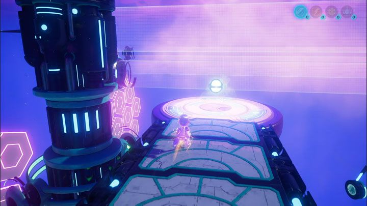 Wykonajcie podwójny skok żeby powrócić do miejsca, w którym została umieszczona wcześniej elektryczna sfera - Ratchet & Clank Rift Apart: Clank, Powrót na Savali - rozwiązania zagadek, lista - Ratchet & Clank Rift Apart - poradnik do gry