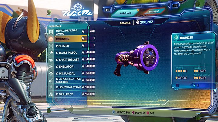 Bombker jest dostępny wyłącznie w trybie wyzwań, czyli w trybie Nowej Gry Plus odblokowywanym po ukończeniu głównego wątku fabularnego - Ratchet & Clank Rift Apart: Bronie - lista - Ratchet & Clank Rift Apart - poradnik do gry