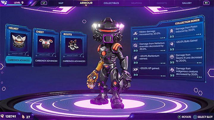 Możecie dążyć do otrzymywania bonusów do statystyk dzięki kolekcjonowaniu elementów pancerza - Ratchet & Clank Rift Apart: Rozwój postaci i ulepszanie broni - Ratchet & Clank Rift Apart - poradnik do gry