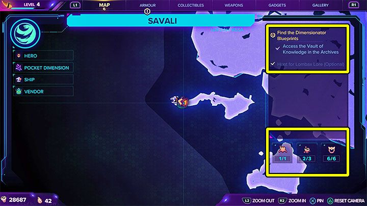 W trakcie eksploracji każdej dużej lokacji w grze możecie łatwo śledzić swoje postępy z poziomu ekranu mapy - Ratchet & Clank Rift Apart: Powracanie na stare planety - czy możliwe? - Ratchet & Clank Rift Apart - poradnik do gry