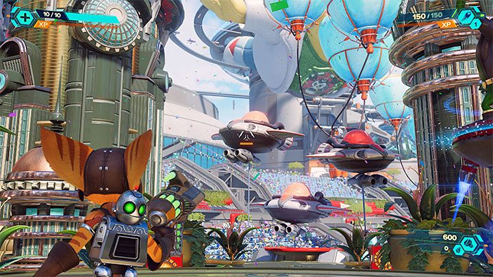 W kolejnej lokacji znajdziecie pierwszą broń palną - Wielostrzał - Ratchet & Clank Rift Apart: Parada - solucja, opis przejścia - Ratchet & Clank Rift Apart - poradnik do gry