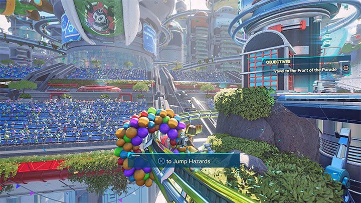 Po krótkiej cut-scence rozpoczniecie pierwszy przejazd na szynie - Ratchet & Clank Rift Apart: Parada - solucja, opis przejścia - Ratchet & Clank Rift Apart - poradnik do gry