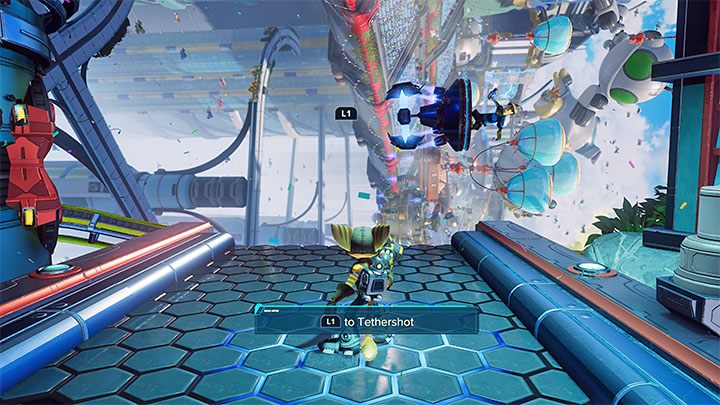 Magnetyczna ścieżka doprowadzi Was do pierwszego sznura (Tether) - Ratchet & Clank Rift Apart: Parada - solucja, opis przejścia - Ratchet & Clank Rift Apart - poradnik do gry