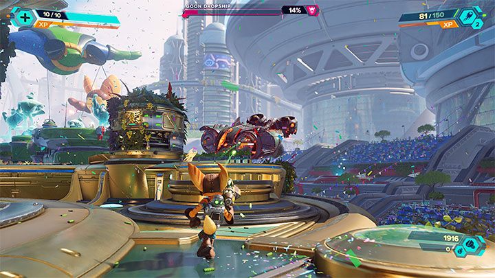 Na większej platformie przystąpicie do nowych walk - Ratchet & Clank Rift Apart: Parada - solucja, opis przejścia - Ratchet & Clank Rift Apart - poradnik do gry