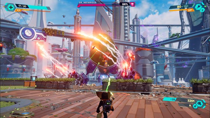 W dalszych fazach bitwy Doktor Nefarious zacznie stosować ostrzały rakietowe - Ratchet & Clank Rift Apart: Pościg za doktorem Nefariousem - solucja - Ratchet & Clank Rift Apart - poradnik do gry