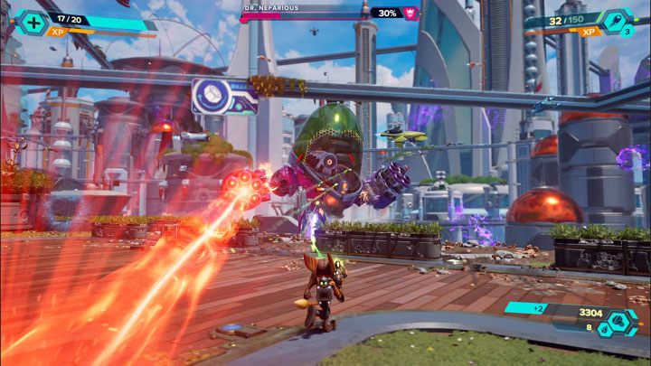 Innym nowym atakiem Nefariousa w dalszej części pojedynku będzie duża wiązka lasera podążająca za Ratchetem - Ratchet & Clank Rift Apart: Pościg za doktorem Nefariousem - solucja - Ratchet & Clank Rift Apart - poradnik do gry